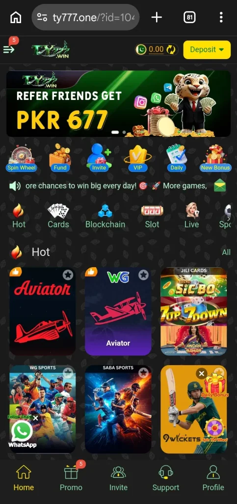 TY777 Game dashboard screenshot image.