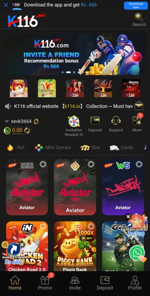 K116 Game login.